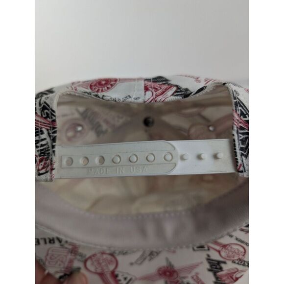 Vintage Harley Davidson 1991 VERNE HOLOUBEK Allover Logo Red Black White Hat Cap - Picture 10 of 11